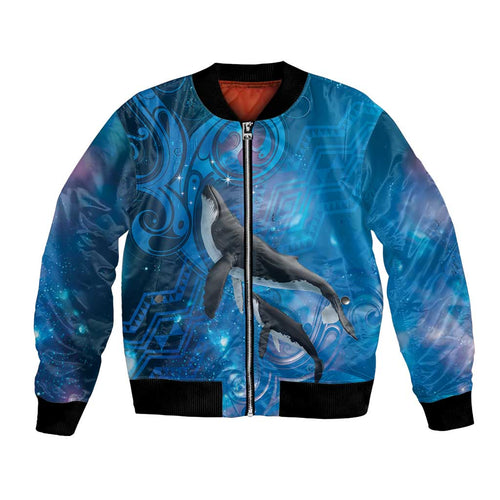 Paikea New Zealand Matariki Bomber Jacket Humpback Whale Taniko Motifs Ocean Vibes