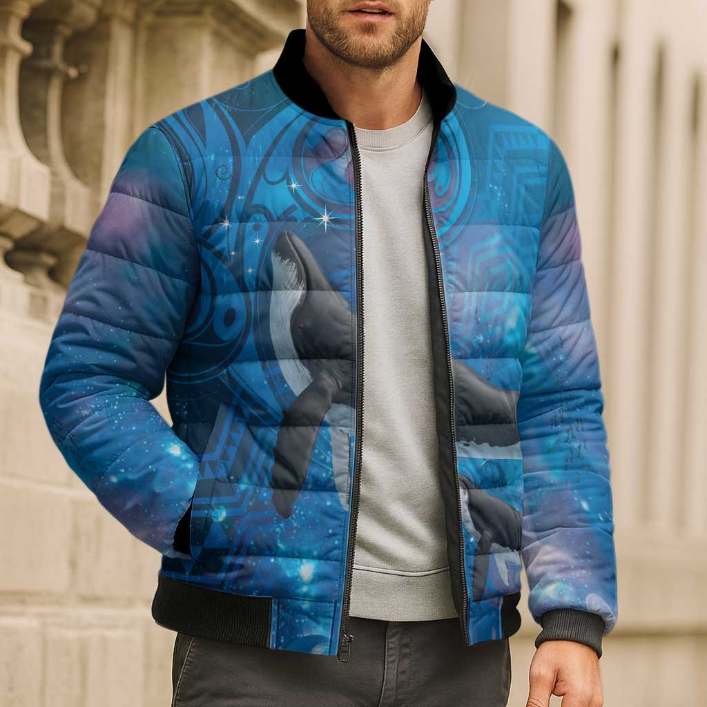 Paikea New Zealand Matariki Bomber Puffer Jacket Humpback Whale Taniko Motifs Ocean Vibes