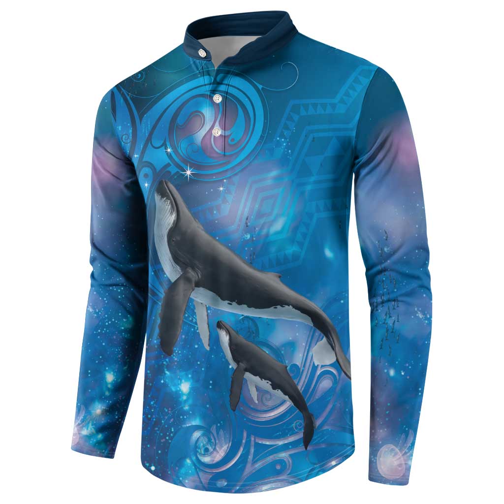 Paikea New Zealand Matariki Button Sweatshirt Humpback Whale Taniko Motifs Ocean Vibes