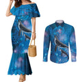 Paikea New Zealand Matariki Couples Matching Mermaid Dress and Long Sleeve Button Shirt Humpback Whale Taniko Motifs Ocean Vibes