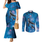 Paikea New Zealand Matariki Couples Matching Mermaid Dress and Long Sleeve Button Shirt Humpback Whale Taniko Motifs Ocean Vibes