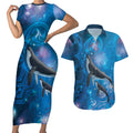 Paikea New Zealand Matariki Couples Matching Short Sleeve Bodycon Dress and Hawaiian Shirt Humpback Whale Taniko Motifs Ocean Vibes