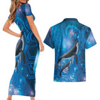 Paikea New Zealand Matariki Couples Matching Short Sleeve Bodycon Dress and Hawaiian Shirt Humpback Whale Taniko Motifs Ocean Vibes