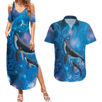Paikea New Zealand Matariki Couples Matching Summer Maxi Dress and Hawaiian Shirt Humpback Whale Taniko Motifs Ocean Vibes