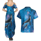 Paikea New Zealand Matariki Couples Matching Summer Maxi Dress and Hawaiian Shirt Humpback Whale Taniko Motifs Ocean Vibes