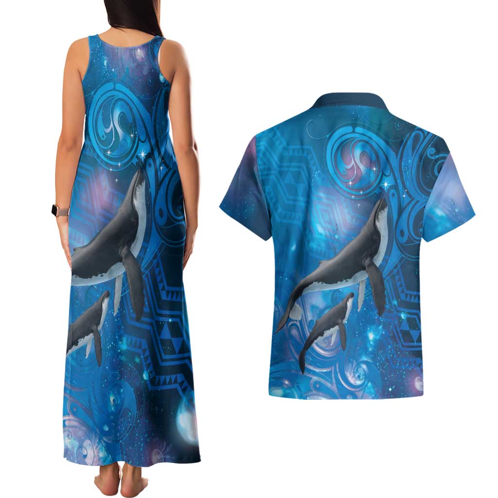 Paikea New Zealand Matariki Couples Matching Tank Maxi Dress and Hawaiian Shirt Humpback Whale Taniko Motifs Ocean Vibes