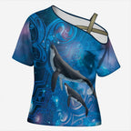 Paikea New Zealand Matariki Cross Shoulder Shirt Humpback Whale Taniko Motifs Ocean Vibes