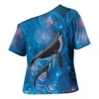 Paikea New Zealand Matariki Cross Shoulder Shirt Humpback Whale Taniko Motifs Ocean Vibes