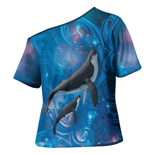 Paikea New Zealand Matariki Cross Shoulder Shirt Humpback Whale Taniko Motifs Ocean Vibes