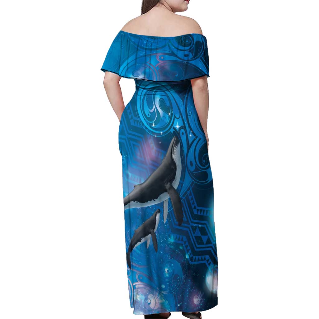 Paikea New Zealand Matariki Family Matching Off Shoulder Maxi Dress and Hawaiian Shirt Humpback Whale Taniko Motifs Ocean Vibes
