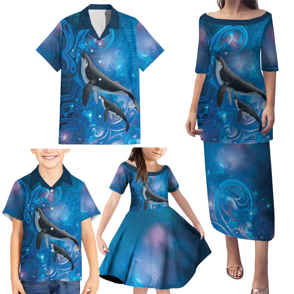 Paikea New Zealand Matariki Family Matching Puletasi and Hawaiian Shirt Humpback Whale Taniko Motifs Ocean Vibes