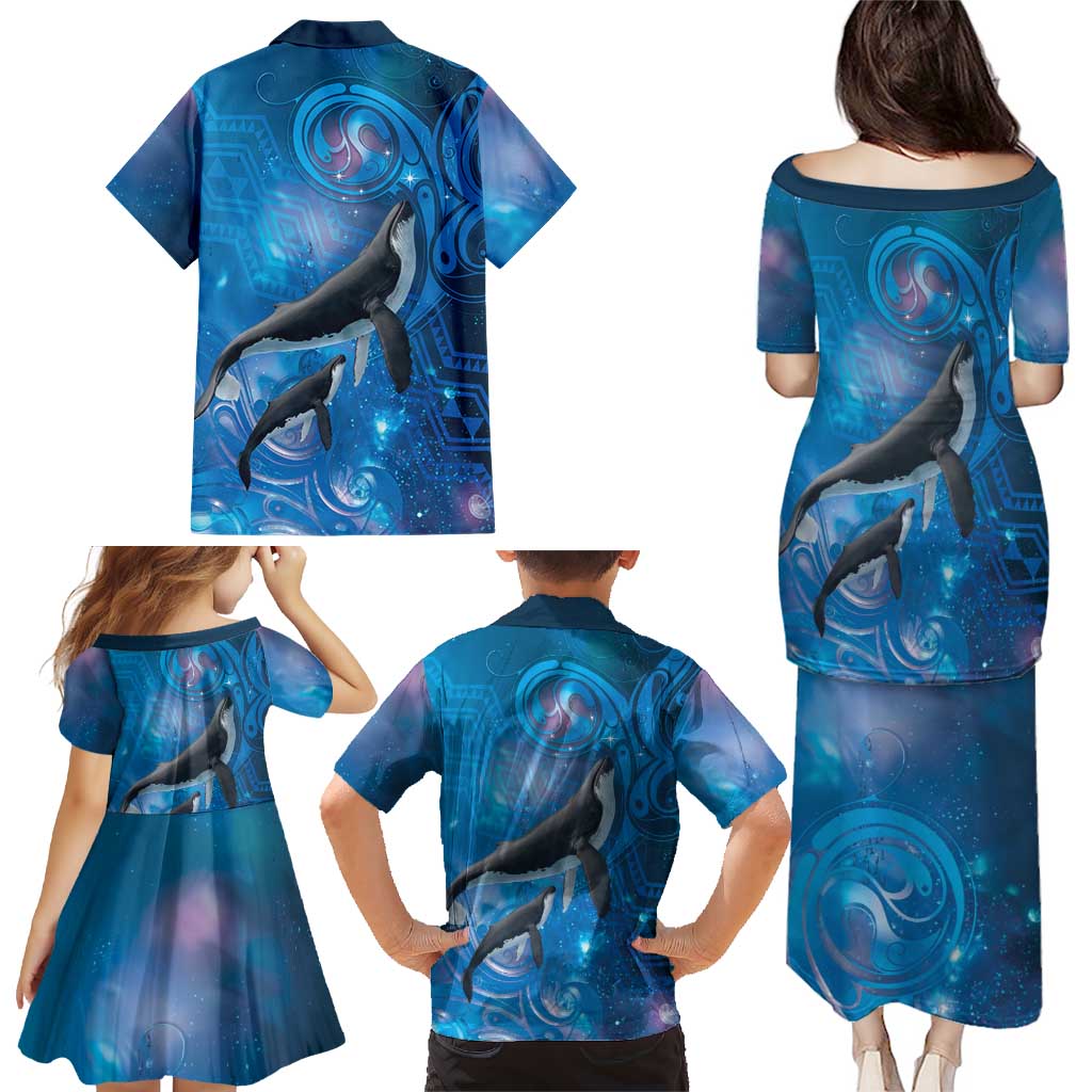 Paikea New Zealand Matariki Family Matching Puletasi and Hawaiian Shirt Humpback Whale Taniko Motifs Ocean Vibes