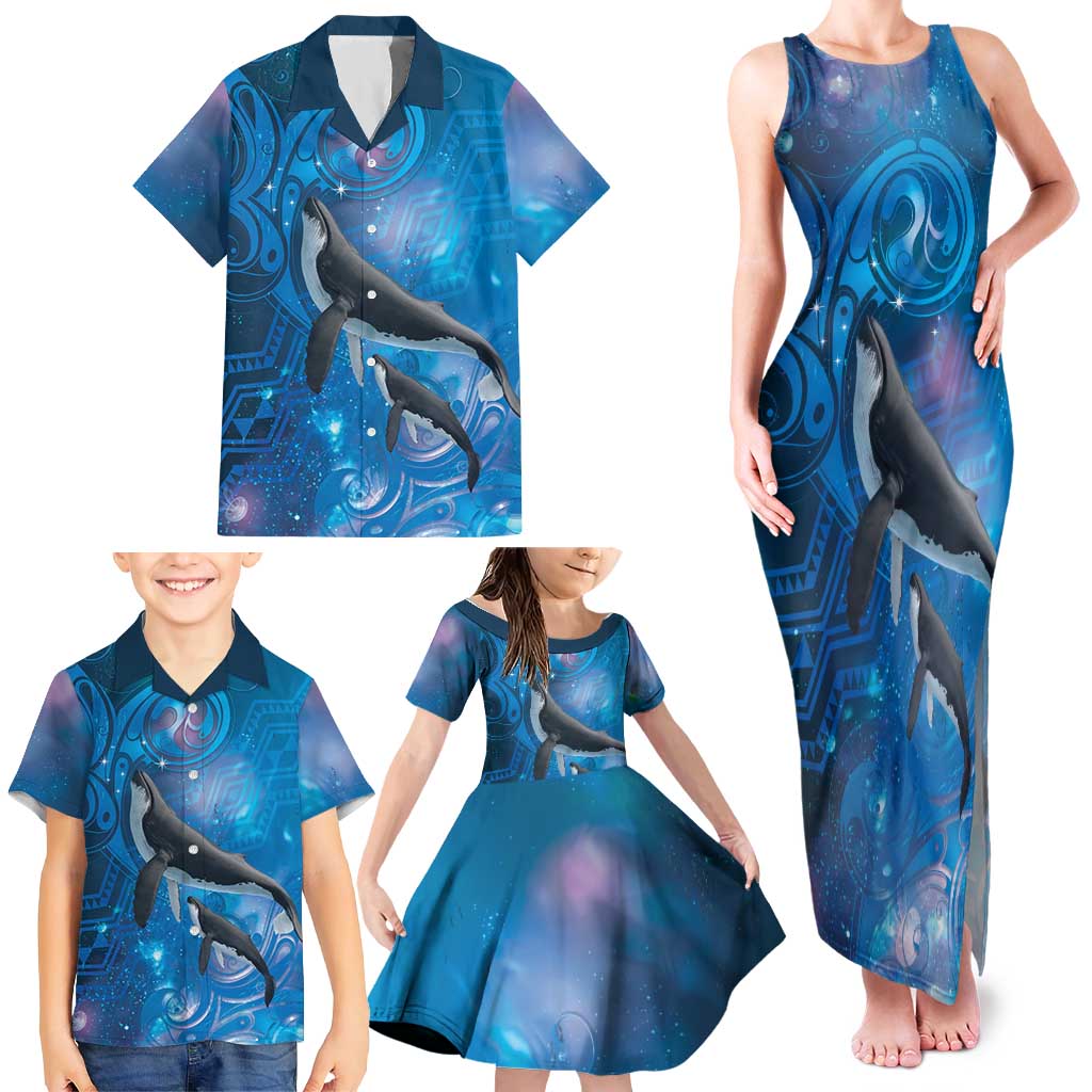 Paikea New Zealand Matariki Family Matching Tank Maxi Dress and Hawaiian Shirt Humpback Whale Taniko Motifs Ocean Vibes