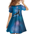 Paikea New Zealand Matariki Kid Short Sleeve Dress Humpback Whale Taniko Motifs Ocean Vibes