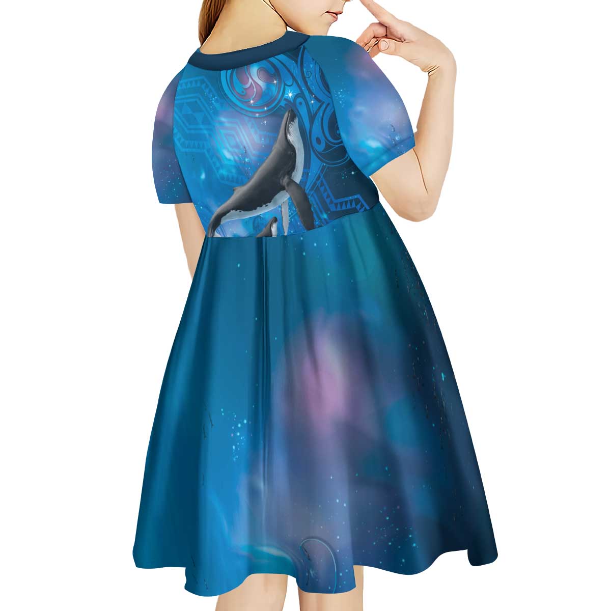 Paikea New Zealand Matariki Kid Short Sleeve Dress Humpback Whale Taniko Motifs Ocean Vibes