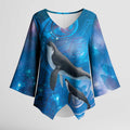 Paikea New Zealand Matariki Kimono Sleeve Blouse Humpback Whale Taniko Motifs Ocean Vibes