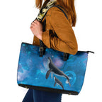 Paikea New Zealand Matariki Leather Tote Bag Humpback Whale Taniko Motifs Ocean Vibes