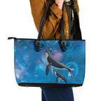 Paikea New Zealand Matariki Leather Tote Bag Humpback Whale Taniko Motifs Ocean Vibes