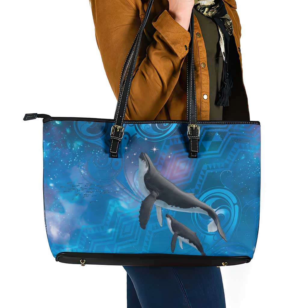 Paikea New Zealand Matariki Leather Tote Bag Humpback Whale Taniko Motifs Ocean Vibes