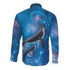 Paikea New Zealand Matariki Long Sleeve Button Shirt Humpback Whale Taniko Motifs Ocean Vibes