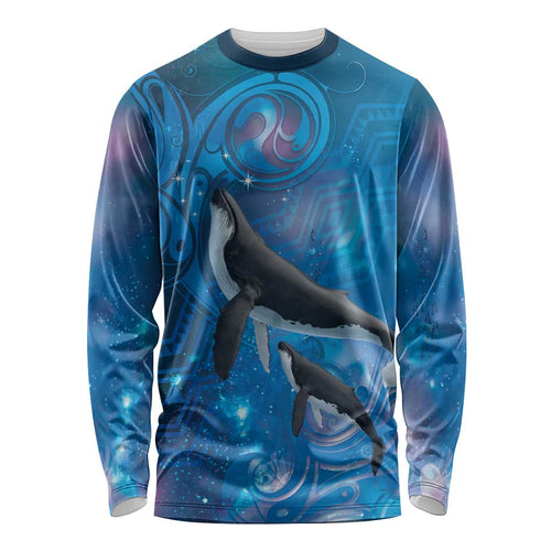 Paikea New Zealand Matariki Long Sleeve Shirt Humpback Whale Taniko Motifs Ocean Vibes