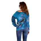 Paikea New Zealand Matariki Off Shoulder Sweater Humpback Whale Taniko Motifs Ocean Vibes