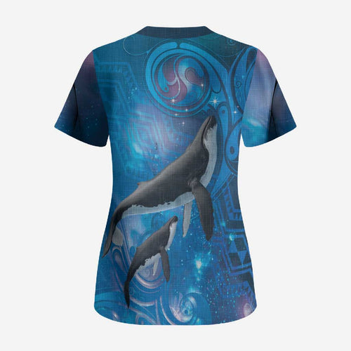 Paikea New Zealand Matariki Scrub Top Humpback Whale Taniko Motifs Ocean Vibes