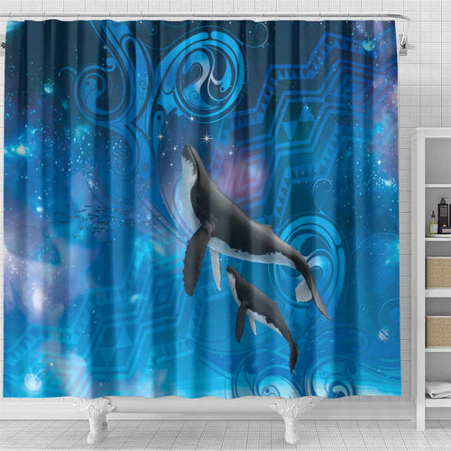 Paikea New Zealand Matariki Shower Curtain Humpback Whale Taniko Motifs Ocean Vibes