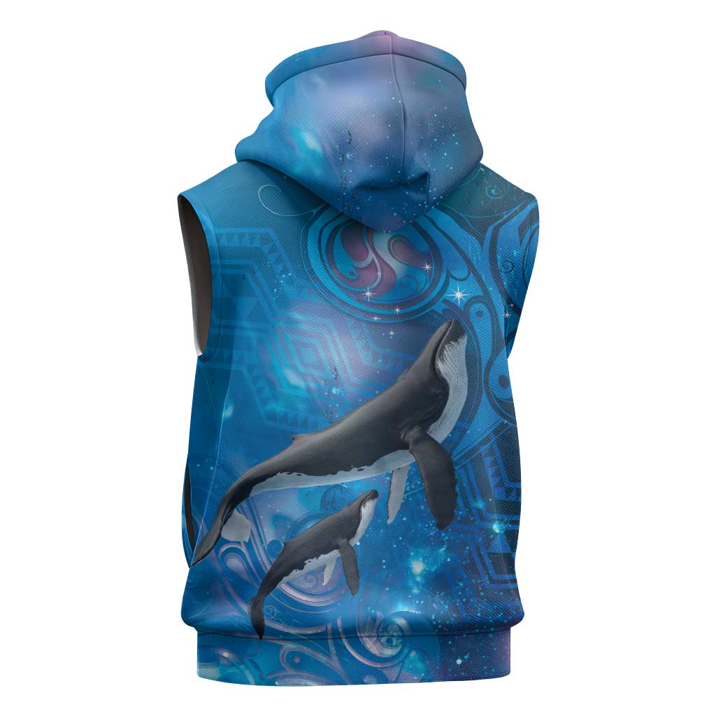 Paikea New Zealand Matariki Sleeveless Hoodie Humpback Whale Taniko Motifs Ocean Vibes