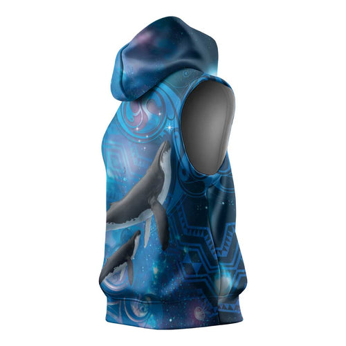 Paikea New Zealand Matariki Sleeveless Hoodie Humpback Whale Taniko Motifs Ocean Vibes
