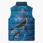 Paikea New Zealand Matariki Sleeveless Puffer Jacket Humpback Whale Taniko Motifs Ocean Vibes