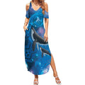 Paikea New Zealand Matariki Summer Maxi Dress Humpback Whale Taniko Motifs Ocean Vibes