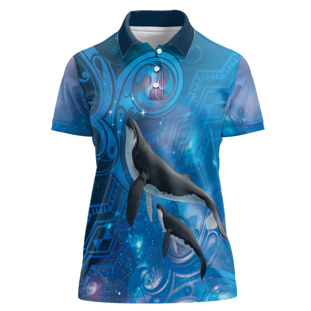Paikea New Zealand Matariki Women Polo Shirt Humpback Whale Taniko Motifs Ocean Vibes