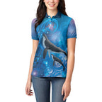 Paikea New Zealand Matariki Women Polo Shirt Humpback Whale Taniko Motifs Ocean Vibes