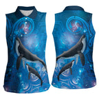 Paikea New Zealand Matariki Women Sleeveless Polo Shirt Humpback Whale Taniko Motifs Ocean Vibes