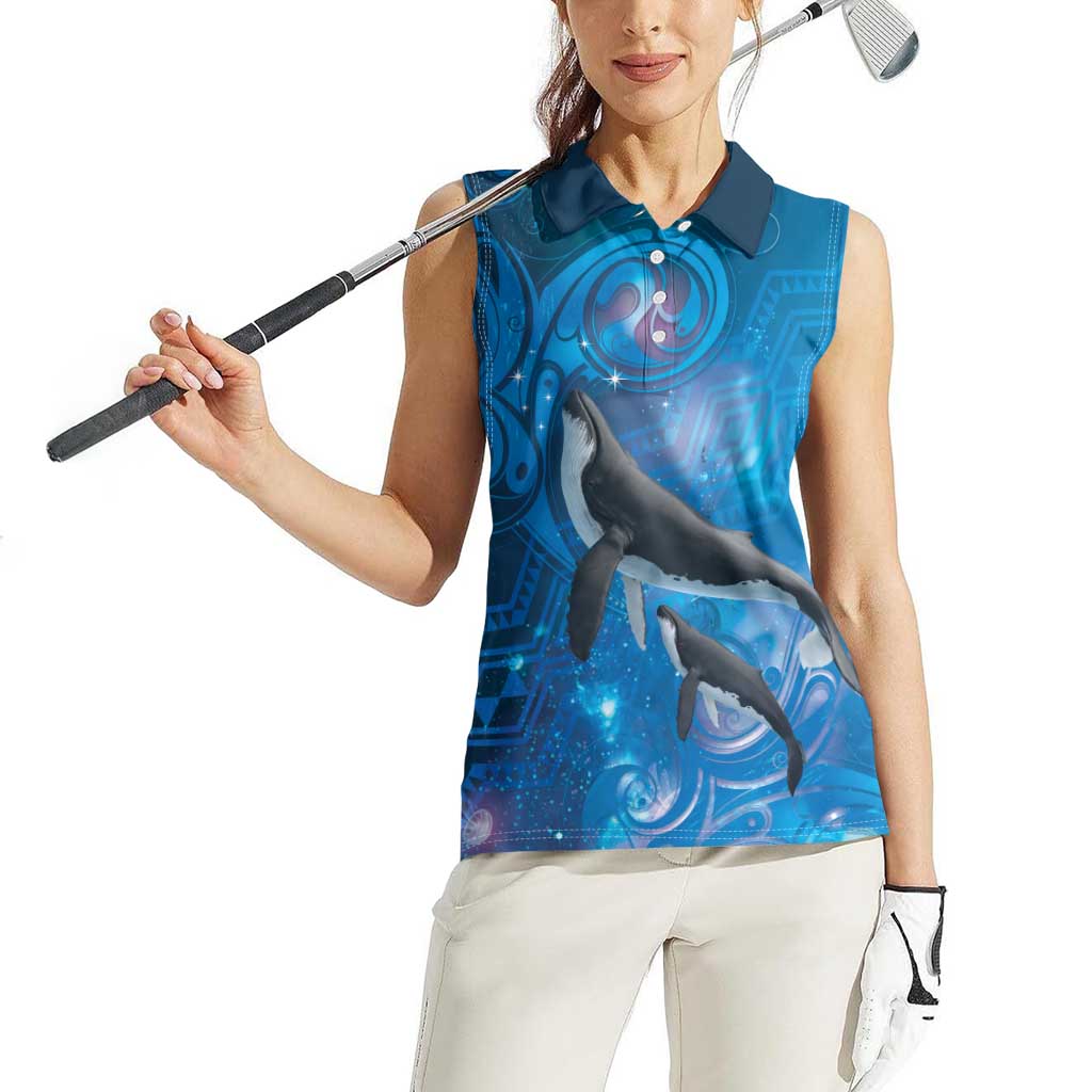 Paikea New Zealand Matariki Women Sleeveless Polo Shirt Humpback Whale Taniko Motifs Ocean Vibes