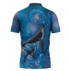 Paikea New Zealand Matariki Zipper Polo Shirt Humpback Whale Taniko Motifs Ocean Vibes