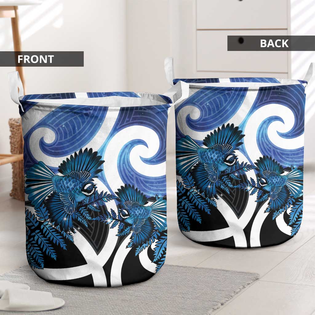Piwakawaka New Zealand Matariki Laundry Basket Maori New Year Silver Fern Blue Galaxy