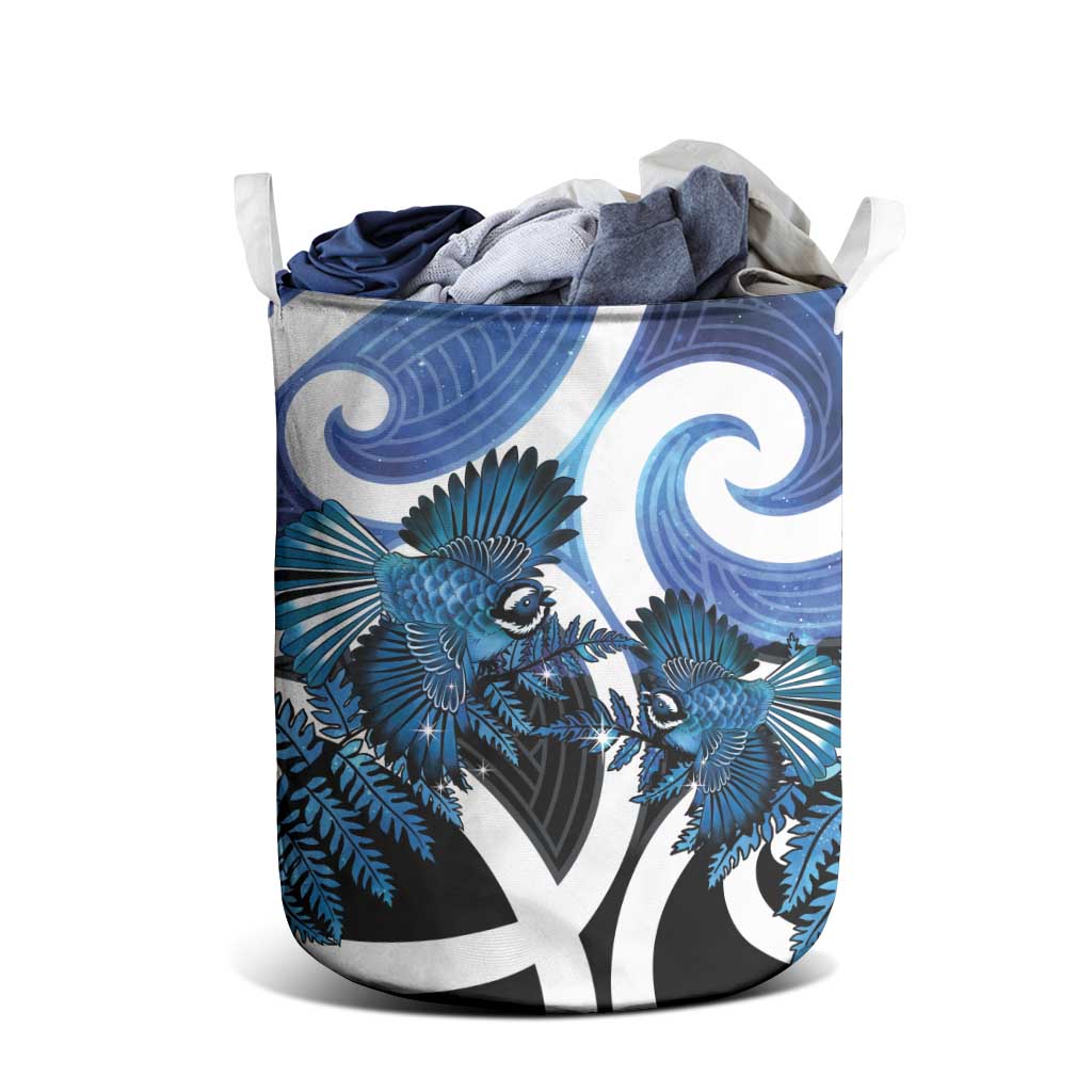 Piwakawaka New Zealand Matariki Laundry Basket Maori New Year Silver Fern Blue Galaxy