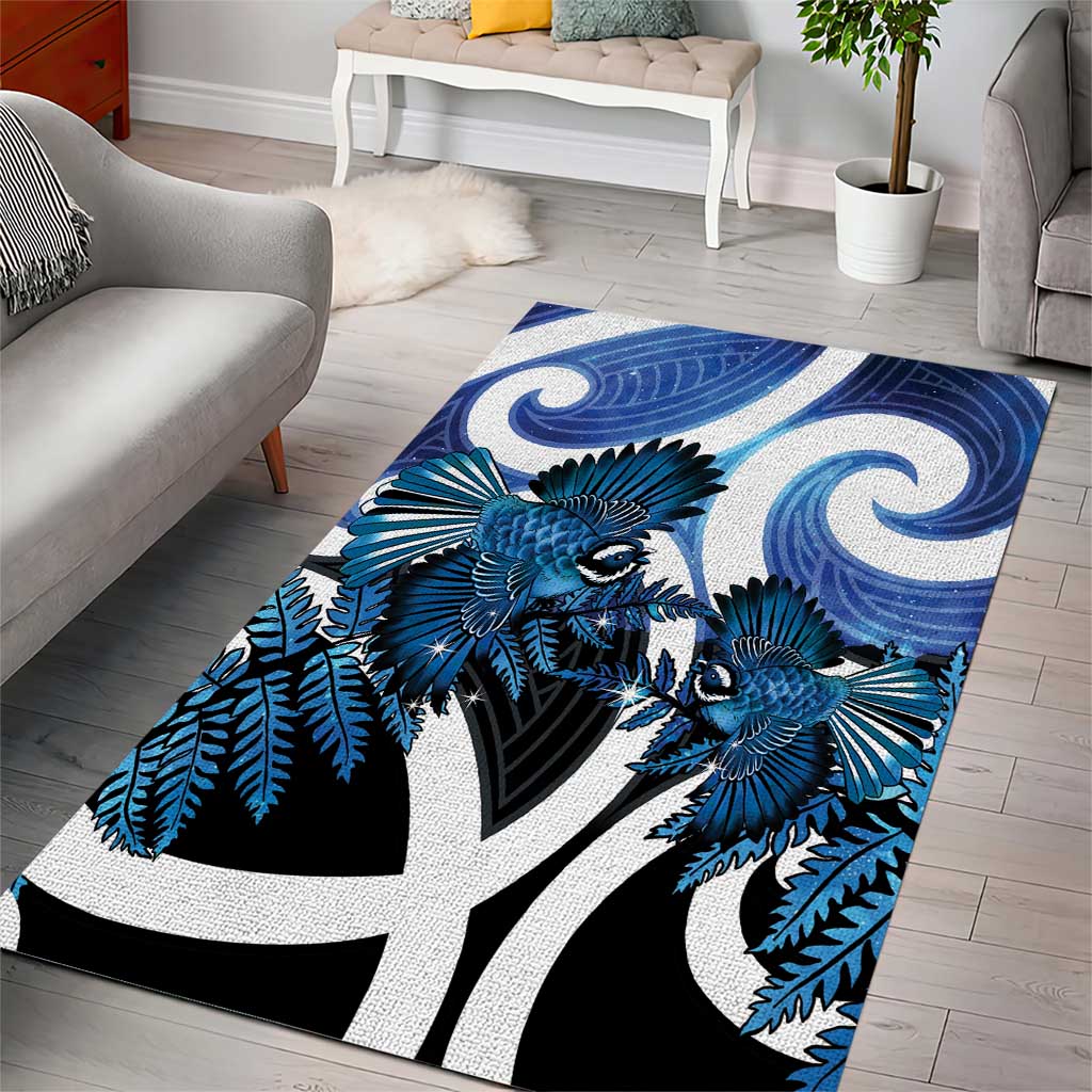 Piwakawaka New Zealand Matariki Area Rug Maori New Year Silver Fern Blue Galaxy