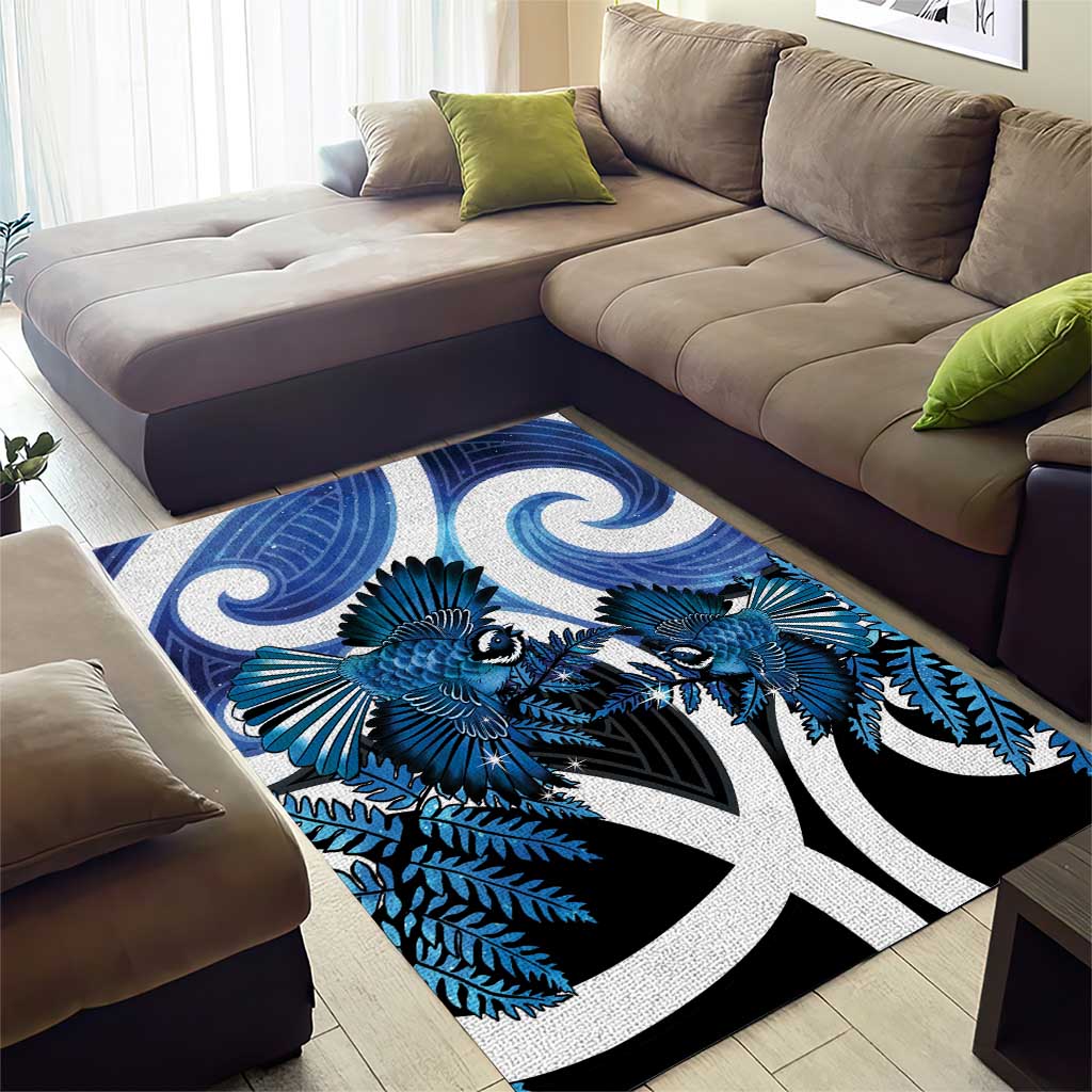 Piwakawaka New Zealand Matariki Area Rug Maori New Year Silver Fern Blue Galaxy