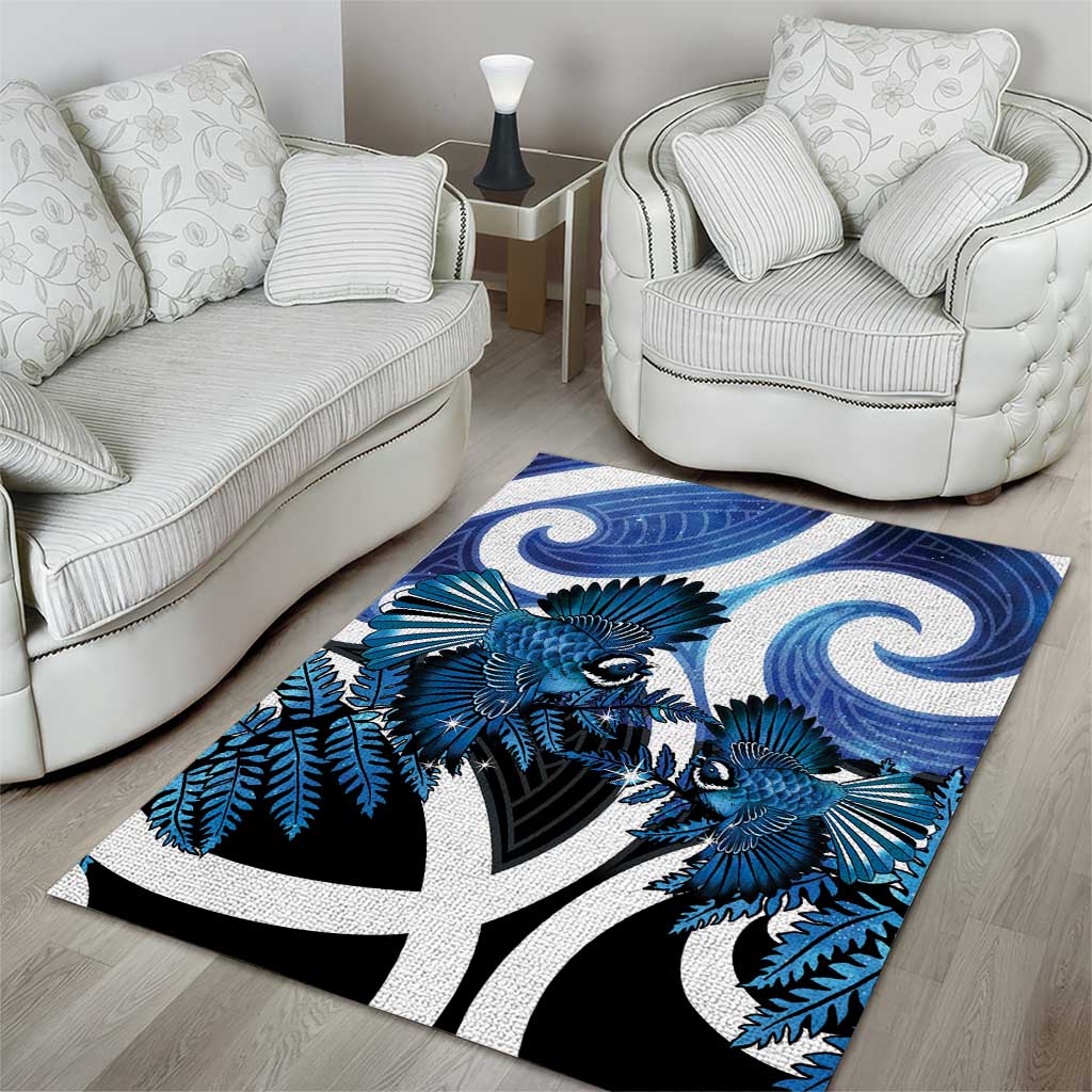 Piwakawaka New Zealand Matariki Area Rug Maori New Year Silver Fern Blue Galaxy