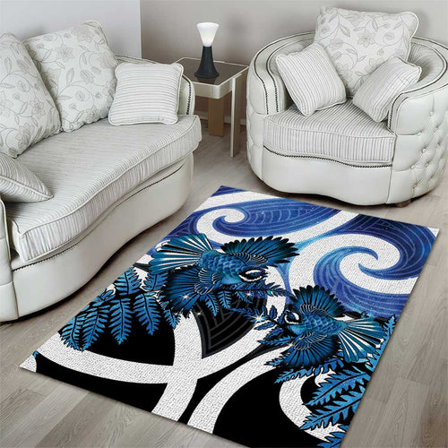 Piwakawaka New Zealand Matariki Area Rug Maori New Year Silver Fern Blue Galaxy
