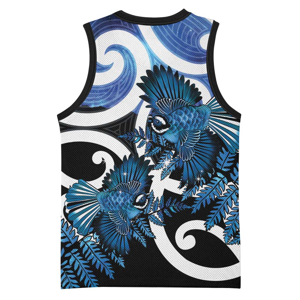 Piwakawaka New Zealand Matariki Basketball Jersey Maori New Year Silver Fern Blue Galaxy