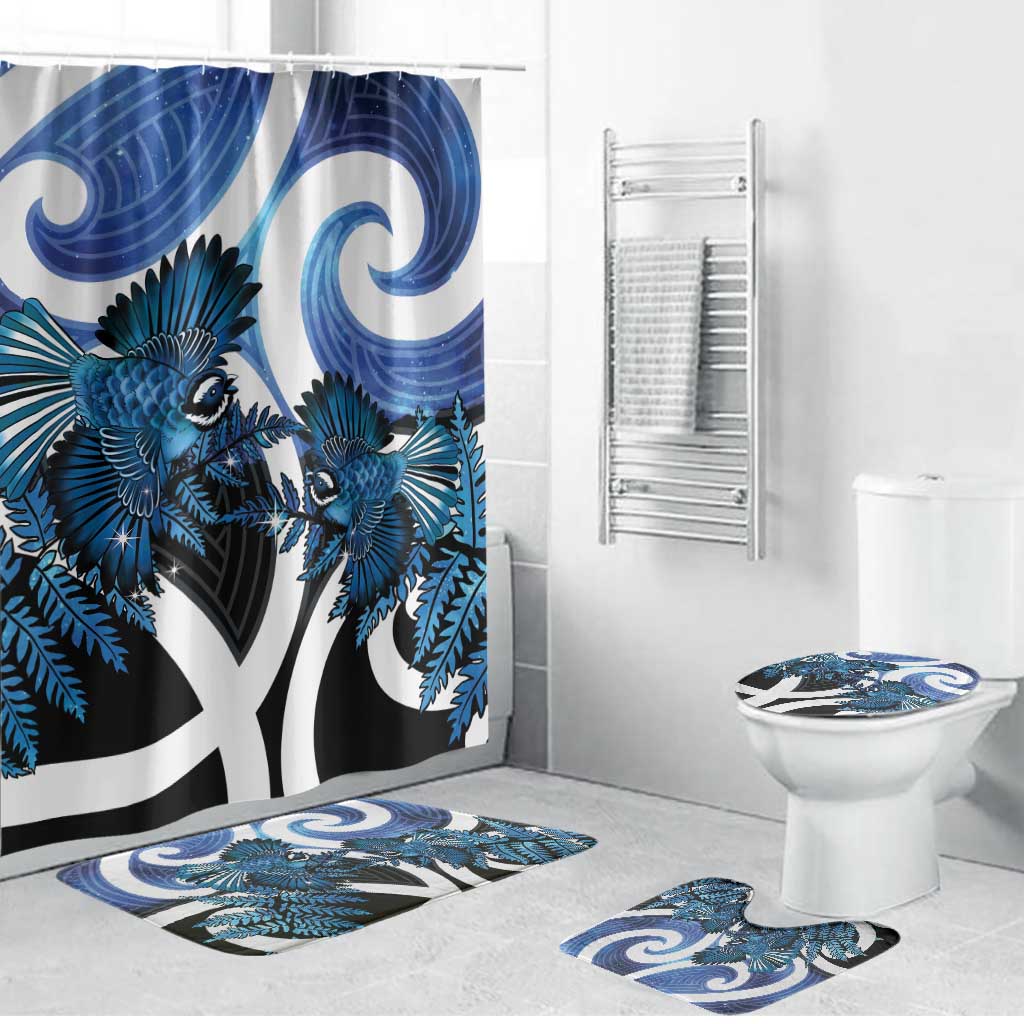 Piwakawaka New Zealand Matariki Bathroom Set Maori New Year Silver Fern Blue Galaxy