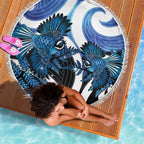 Piwakawaka New Zealand Matariki Beach Blanket Maori New Year Silver Fern Blue Galaxy