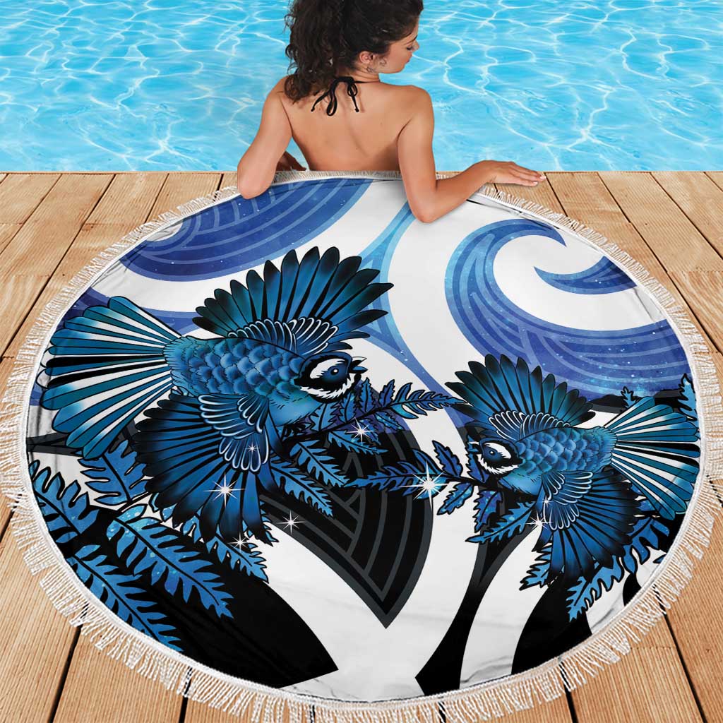Piwakawaka New Zealand Matariki Beach Blanket Maori New Year Silver Fern Blue Galaxy