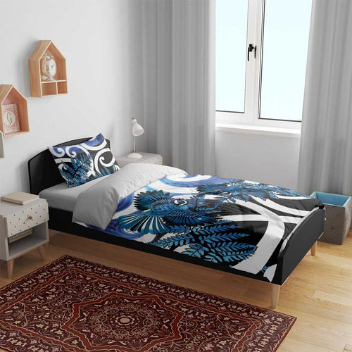 Piwakawaka New Zealand Matariki Bedding Set Maori New Year Silver Fern Blue Galaxy