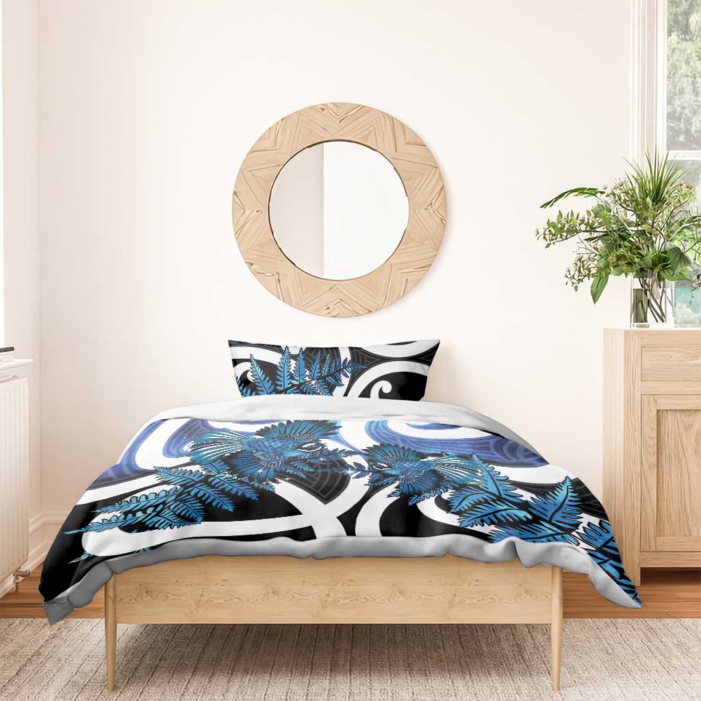 Piwakawaka New Zealand Matariki Bedding Set Maori New Year Silver Fern Blue Galaxy