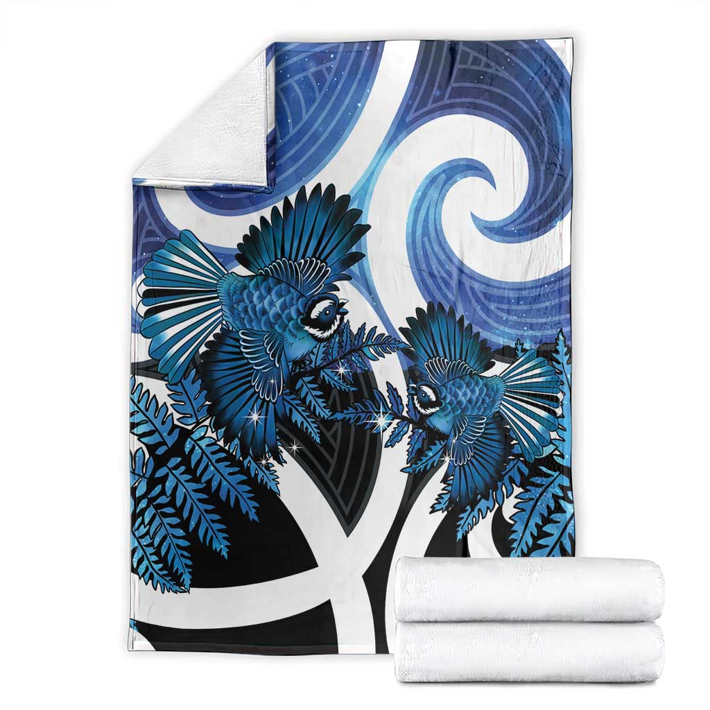 Piwakawaka New Zealand Matariki Blanket Maori New Year Silver Fern Blue Galaxy